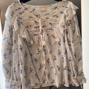 LoveShackFancy white, cotton, floral, eyelet button-down